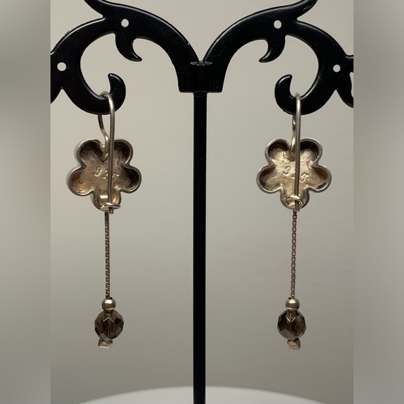 Silpada EXT RARE Sterling Flower with Smokey Quartz Dangles Lock Wires Earrings - Picture 4 of 16